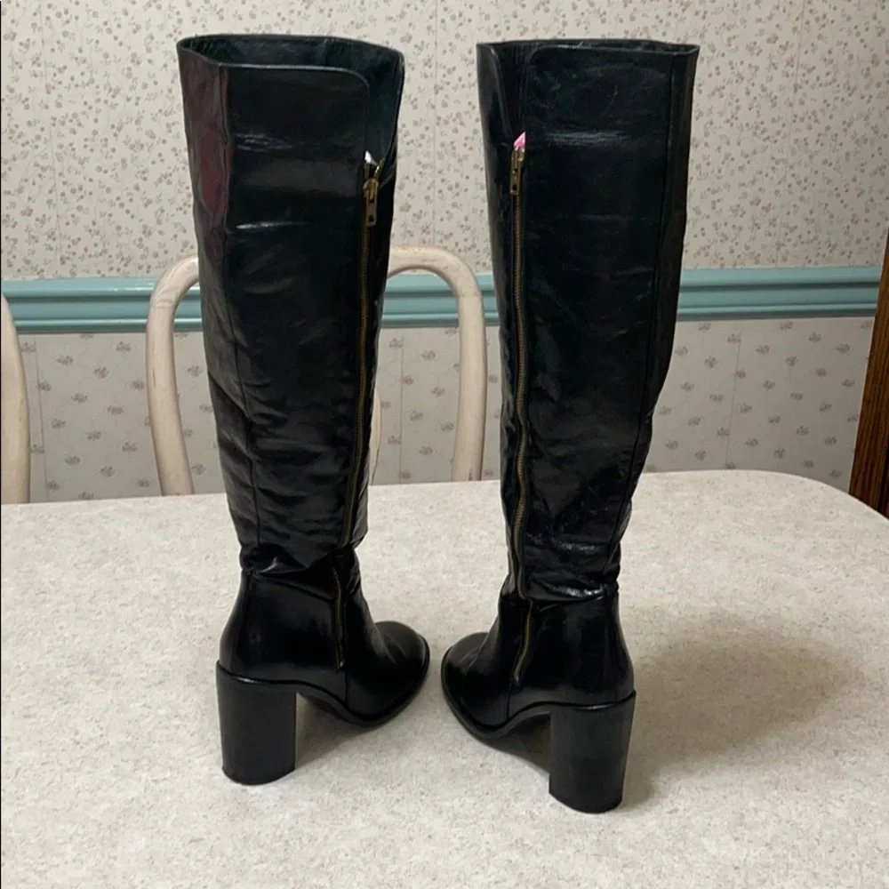 TOP SHOP OVER THE KNEE BLACK LEATHER HEELED BOOTS